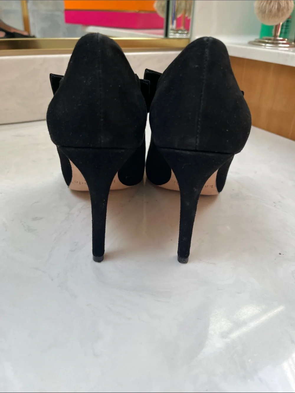 kate spade Black Suede Bow Mary Jane Heels